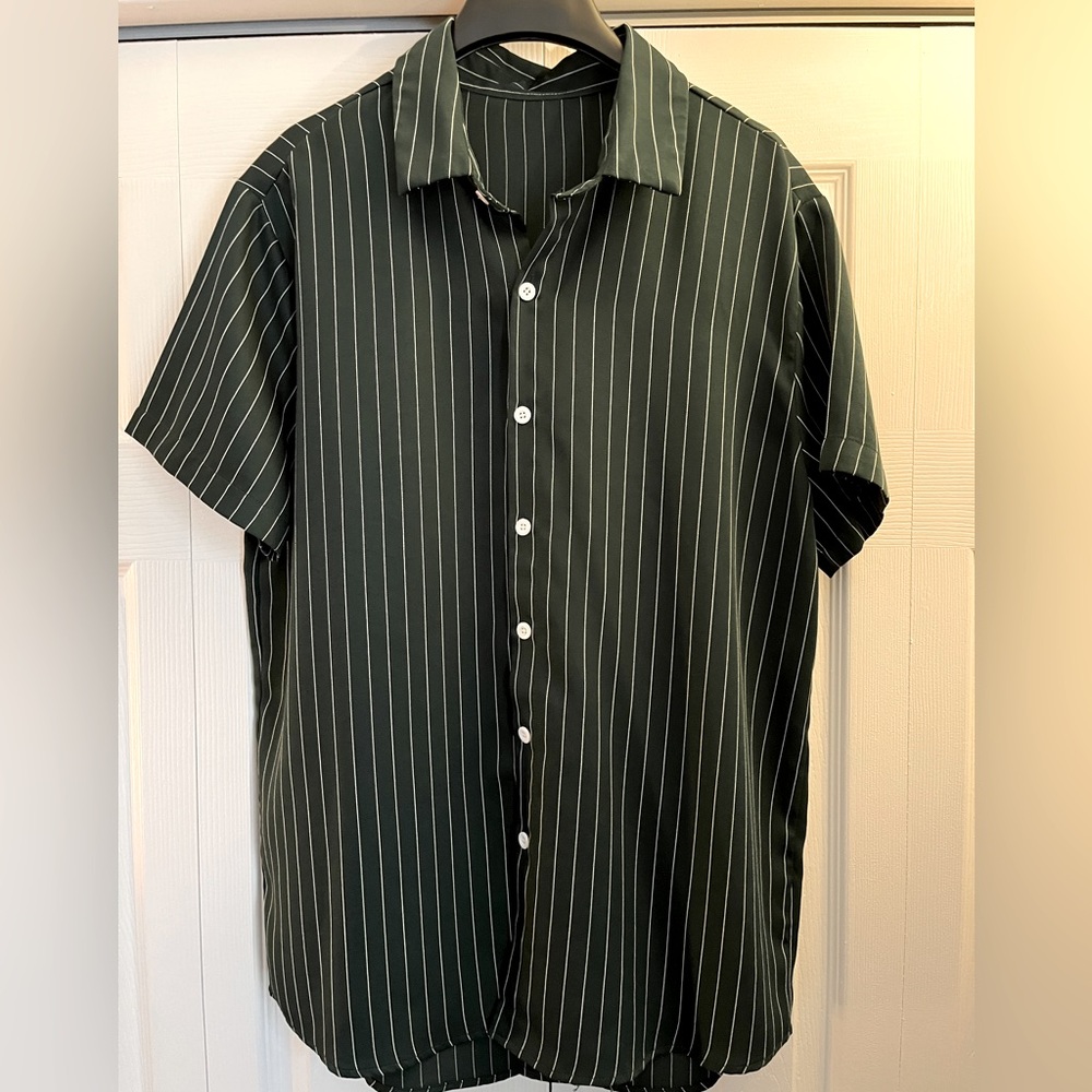Green pinstripe button up